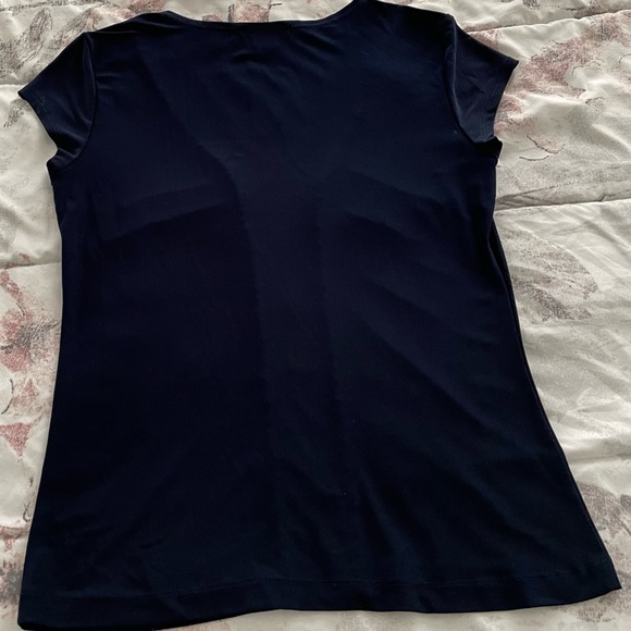 Susan Lawrence dark navy V-neck gathered center business casual blouse, size S - Picture 8 of 11